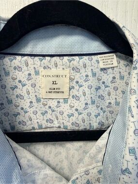 CON.STRUCT Slim Fit Light Blue Cocktail-Print Button-Down Shirt - XL